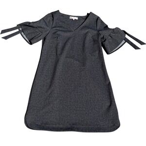 Jude Connally Gray V-Neck Bell Sleeve Tie Detail Shift Dress Medium Feminine USA